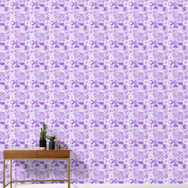 Papel Pintado geometrical abstract patterns in lavender tones (Pasillo)
