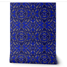 Papel pintado geométrico africano azul real y marf