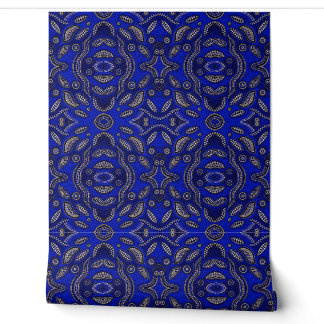 Papel pintado geométrico africano azul real y marf
