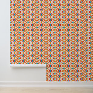 Papel Pintado Geométrico azul y blanco naranja