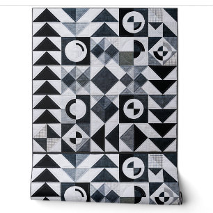 Papel Pintado Geométrico Moderno Negro Blanco Gris Texturizado