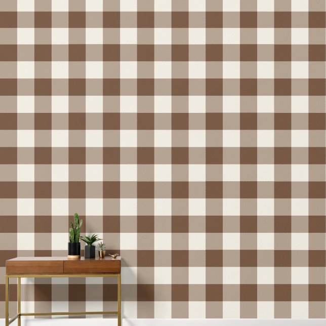 Papel Pintado Gingham a cuadros grandes marrón (Pasillo)