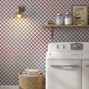 Papel Pintado Gingham Azul Rústico Y Cerezas