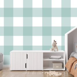 Papel Pintado Gingham Check lindo y simple platillo verde azulad