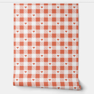 Papel Pintado Gingham Checkered Pattern Heart Plaids