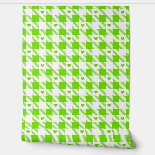 Papel Pintado Gingham Checkered Pattern Heart Plaids (Desenrollar)