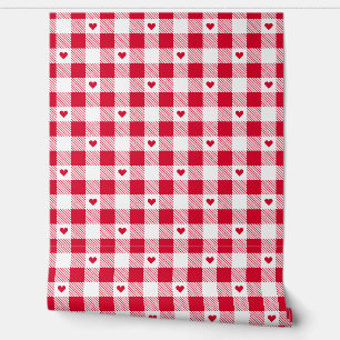 Papel Pintado Gingham Checkered Pattern Heart Plaids