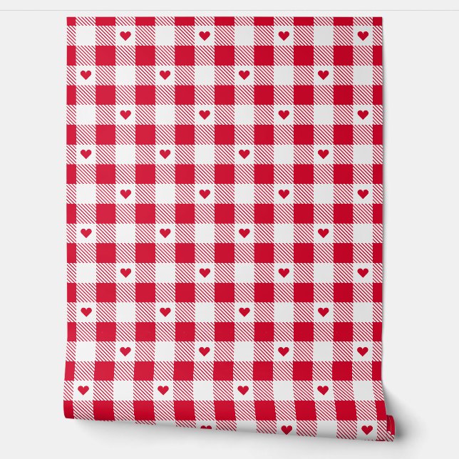Papel Pintado Gingham Checkered Pattern Heart Plaids (Desenrollar)