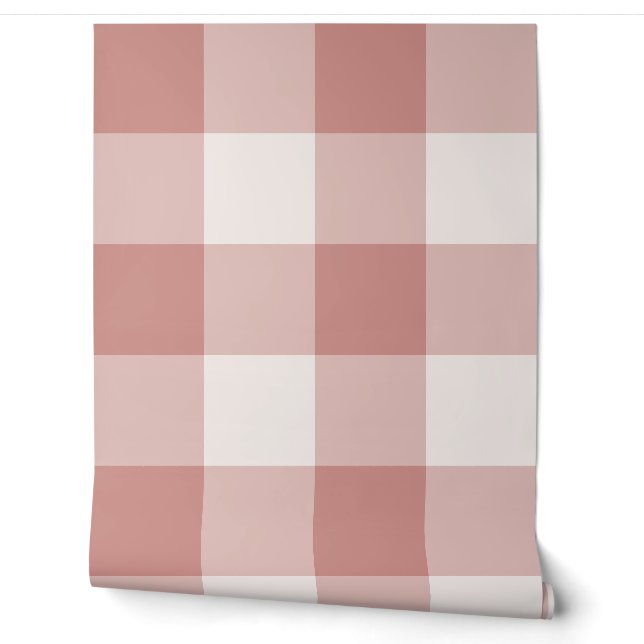 Papel Pintado Gingham Cuadriculado Gigante Rosa Sonrosado (Desenrollar)