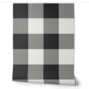 Papel Pintado Gingham de cuadros búfalo jumbo en negro y blanco