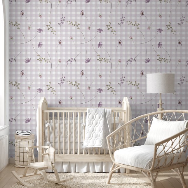 Papel Pintado Gingham floral lila (Niños)