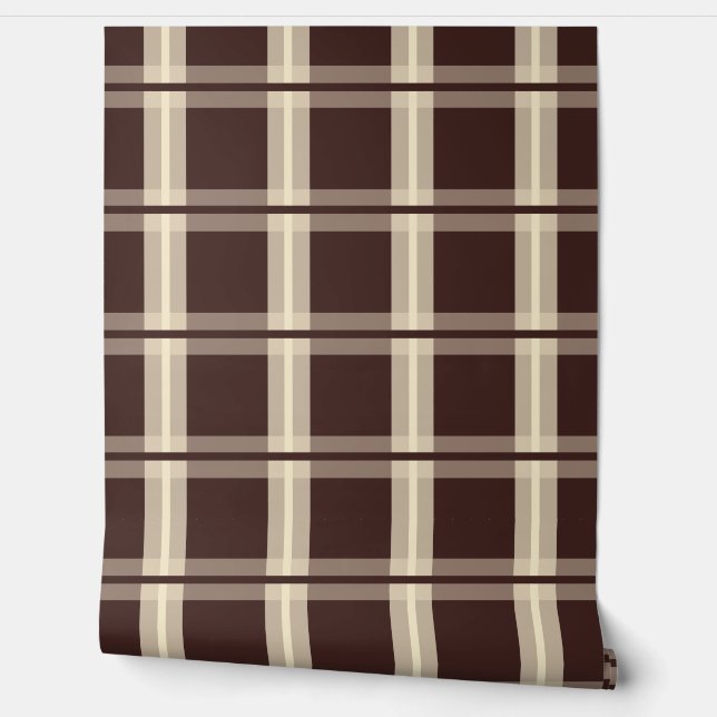 Papel Pintado Gingham | Marrón y beige (Desenrollar)