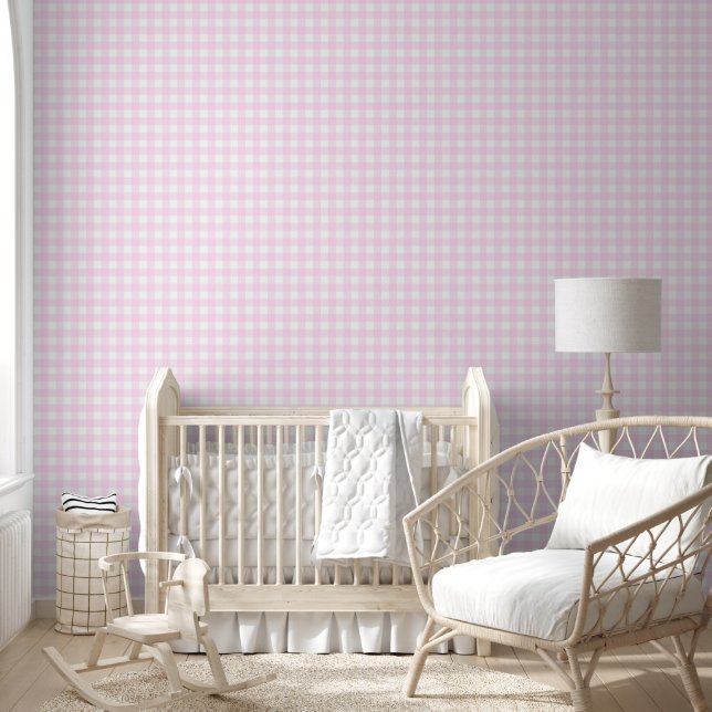 Papel Pintado Gingham Pastel Blanco Rosa (Niños)