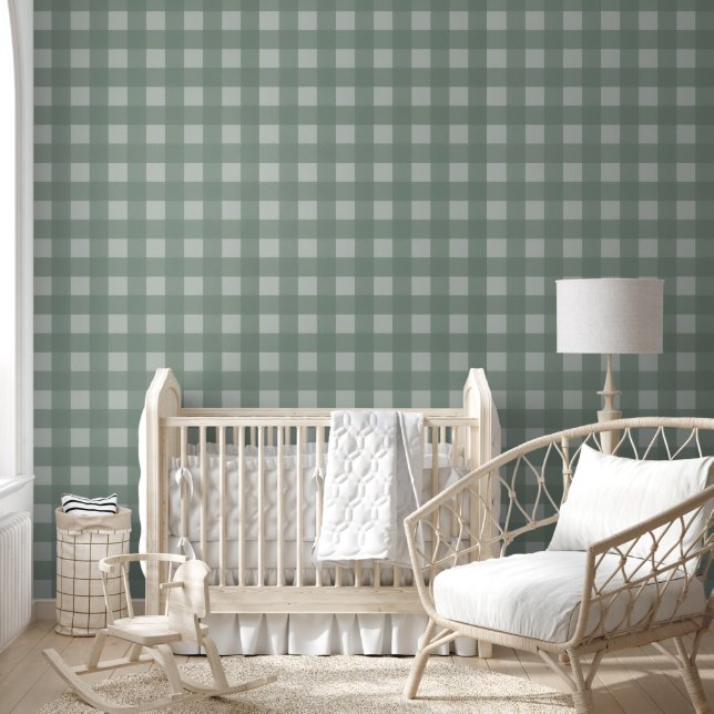 Papel Pintado Gingham Peel and Stick Wallpaper - Sage Green (Niños)