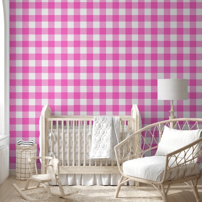 Papel Pintado Gingham Plaid rosa y blanco (Niños)