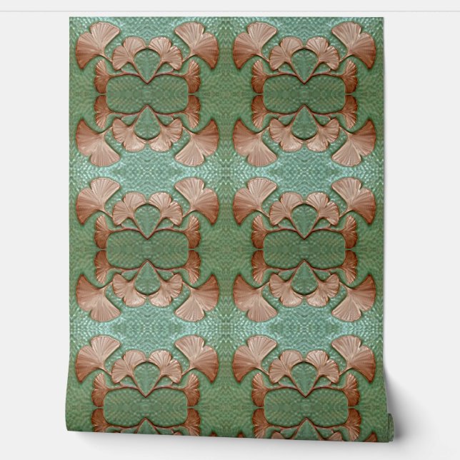 Papel Pintado Gingko verde y de cobre 2' x 4' (Desenrollar)