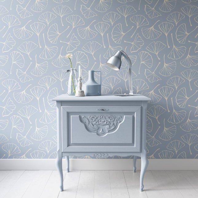 Papel Pintado Ginkgo Leaves Japandi Modern Botanical Pale Blue (Subido por el creador)