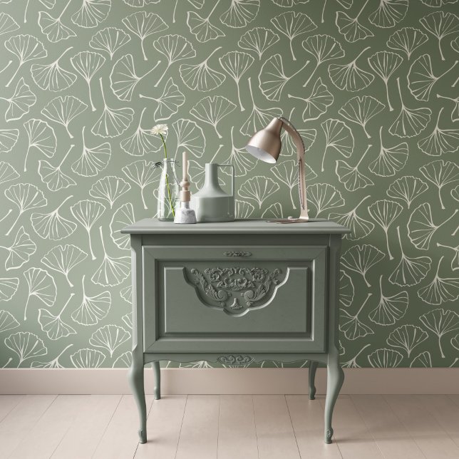 Papel Pintado Ginkgo Leaves Japandi Neutral Botanical Sage Green (Subido por el creador)