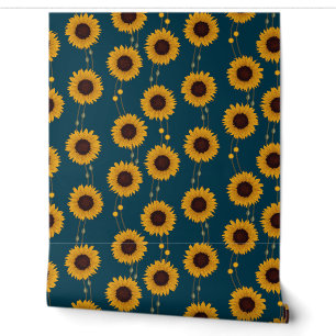 Papel Pintado Girasoles Art Nouveau Retro Floral Rayas Amarillo