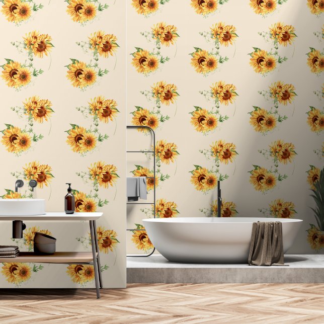 Papel Pintado Girasoles de algodón (Baño)