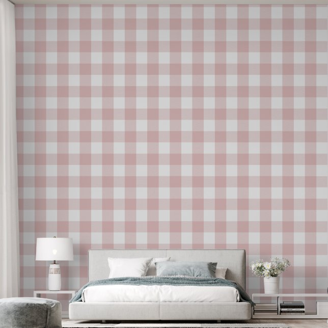 Papel Pintado Girly 6" Light Pink Gingham Buffalo Check (Dormitorio)