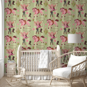 Papel Pintado Giro Rosa Cowgirl Hípica Rodeo de diseño occidenta