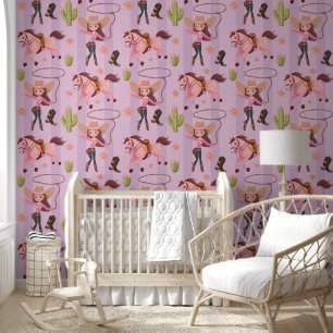 Papel Pintado Giro Rosa Cowgirl Hípica Rodeo de diseño occidenta