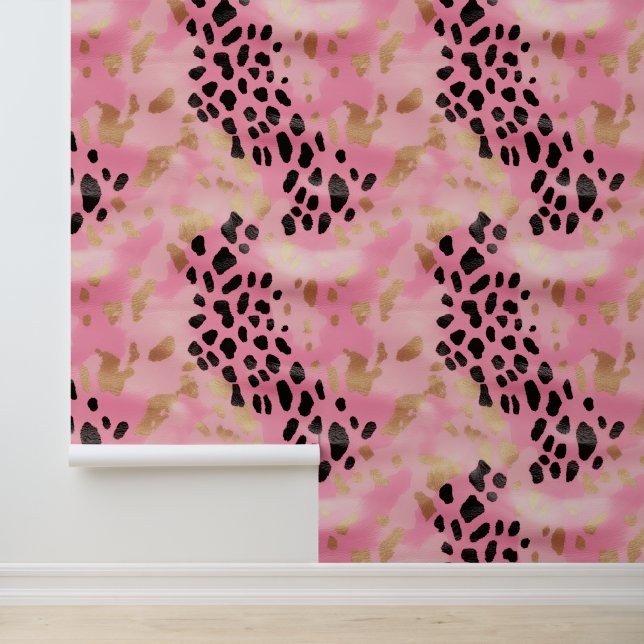 Papel Pintado Glam de Leopardo de oro negro rosa (Solicitud)