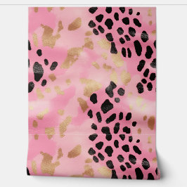 Papel Pintado Glam de Leopardo de oro negro rosa