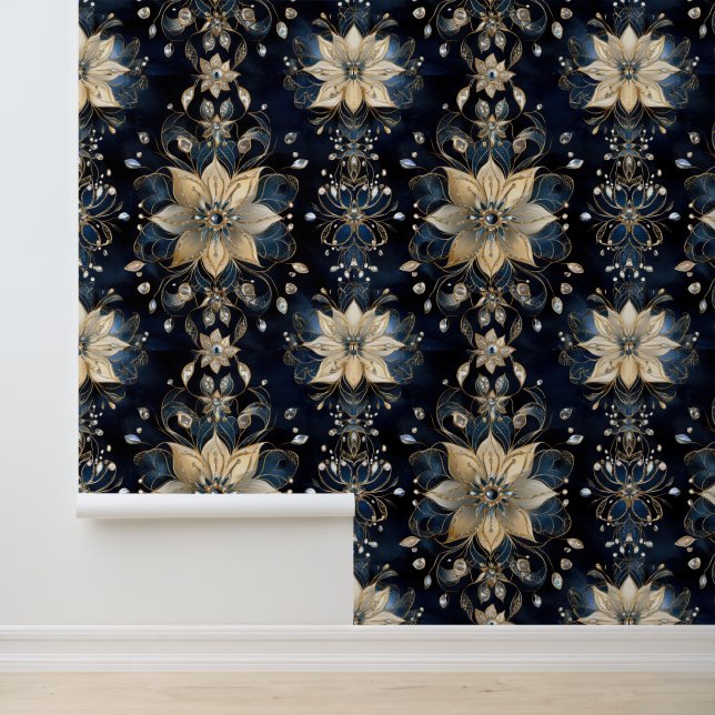 Papel Pintado Glam Luxe Navy Gold Floral (Solicitud)