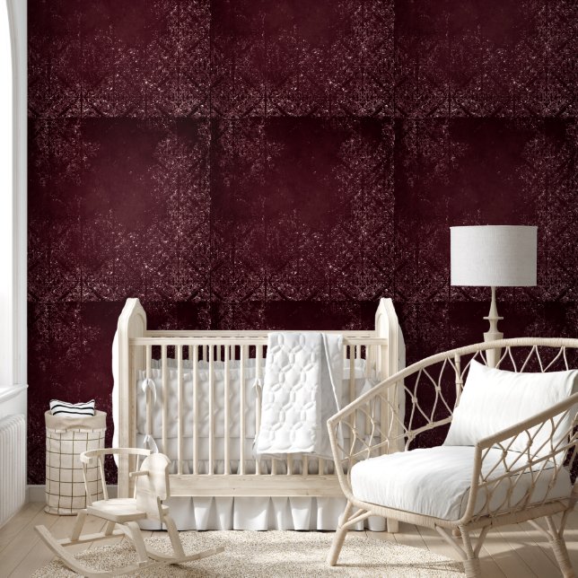 Papel Pintado Glimmery Wine Grunge | Sangria Bordeaux Damask (Niños)