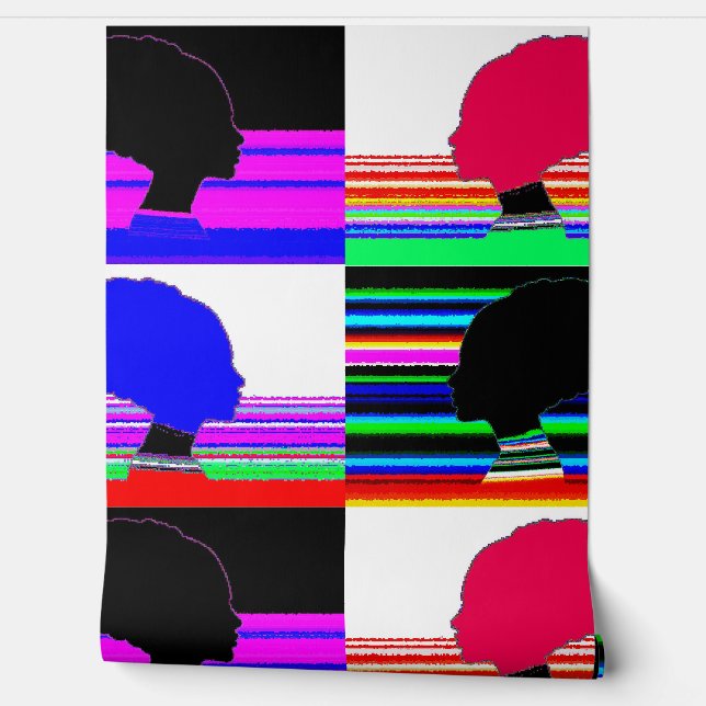 Papel Pintado Glitch Afro Profile – Pop Art Wallpaper (Desenrollar)