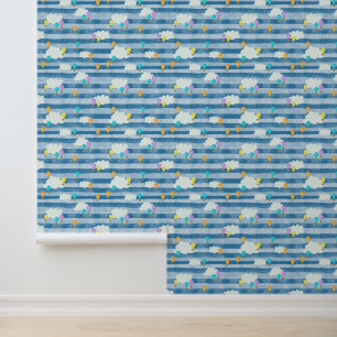 Papel Pintado Globos de aire caliente para niños azules y blanco
