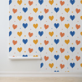 Papel Pintado Globos de corazón Estrella Naranja Amarillo Azul L