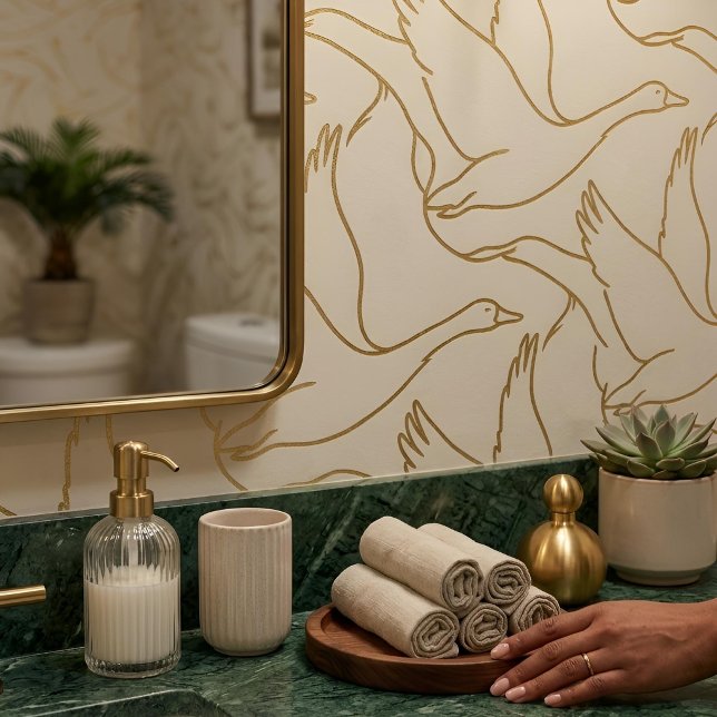 Papel Pintado Gold Filigree Art Deco | Goose Antique Cream (Powder Room)