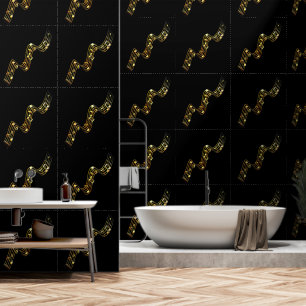 Papel Pintado Gold Musical Notes Personalizado Colores Negro