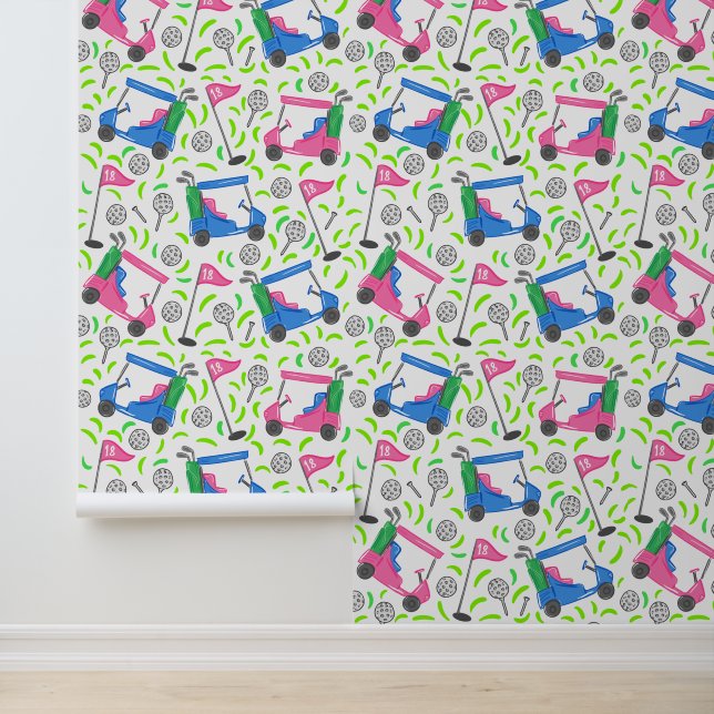 Papel Pintado Golfer Golf Cart Preppy (Solicitud)