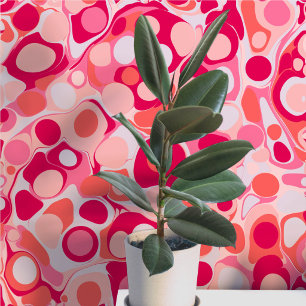 Papel Pintado Gotas de Tinta Rosa Mármol Retro Groovy