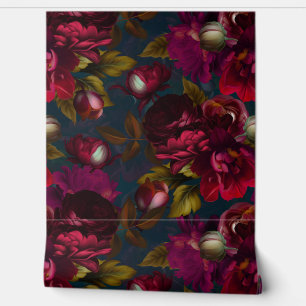 Papel Pintado gótico burdeos medianoche moody floral jardín 1