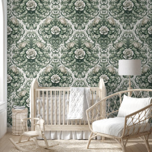 Papel Pintado Graceful Green and White Botanss