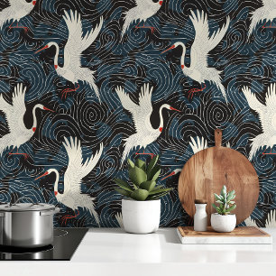 Papel Pintado Graceus Cranes en olas de medianoche