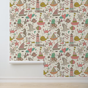 Papel Pintado Gracioso Patrón De Verano Con Buques