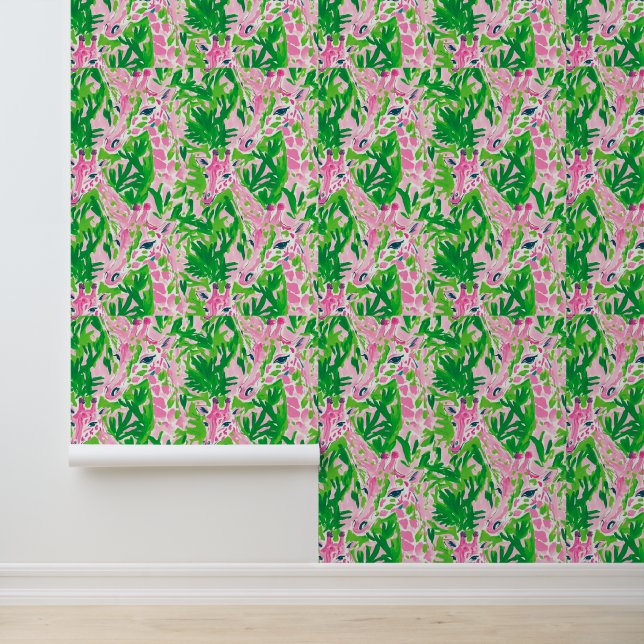 Papel Pintado Grafas premidas trópicas verdes rosadas (Solicitud)