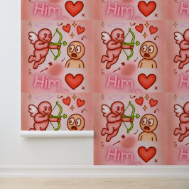 Papel Pintado Gráfico Angel Corazón Rosa Floral Vinilo 