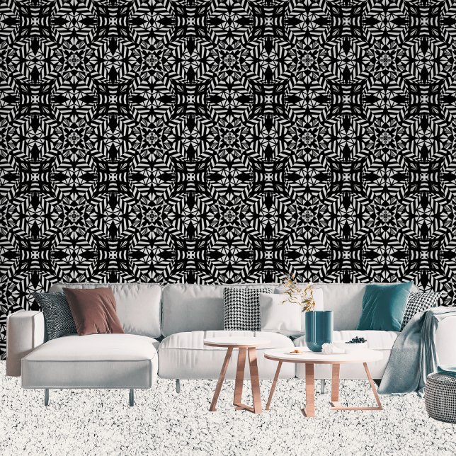 Papel Pintado Gran Círculos Patrón Geométrico Negro Y Blanco (Living Room)