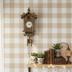 Papel Pintado Gran Cuadro de Gingham Clásico Beige ID1245