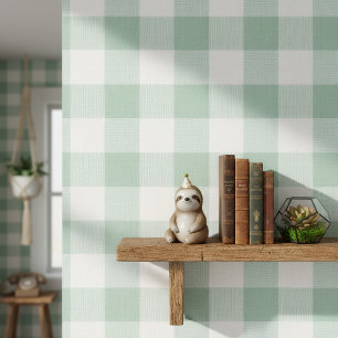 Papel Pintado Gran Cuadro de Gingham Clásico Verde ID1245