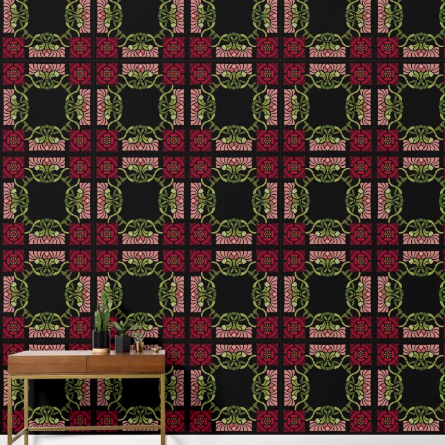 Papel Pintado Gran Gótico Rosa Art Nouveau y rojo Dahlia (Pasillo)