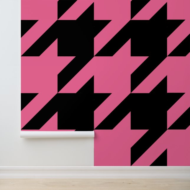 Papel Pintado Gran Houndstooth rosa y negro francés  (Solicitud)