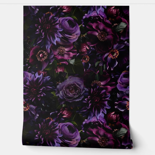 Papel Pintado Gran Jardín de Mauve Púrpura Opulento Negro del Mi (Desenrollar)